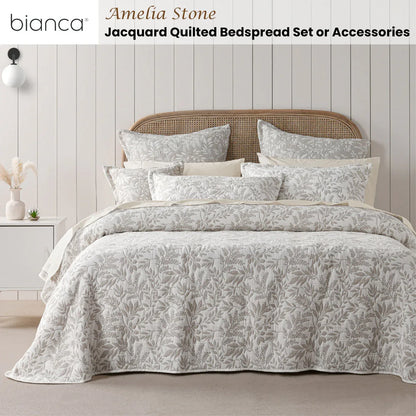 Bianca Ameila Stone Jacquard Quilted Foliage Bedspread Set King - Mekamart Australia