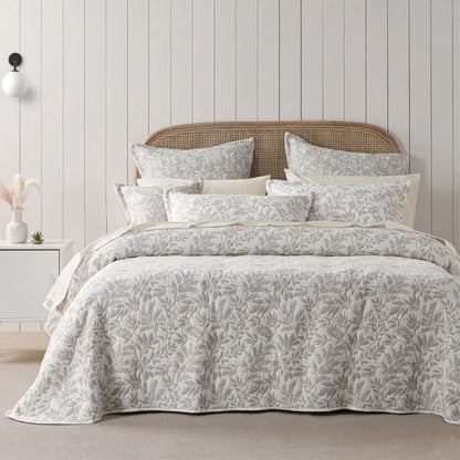 Bianca Ameila Stone Jacquard Quilted Foliage Bedspread Set Queen - Mekamart Australia