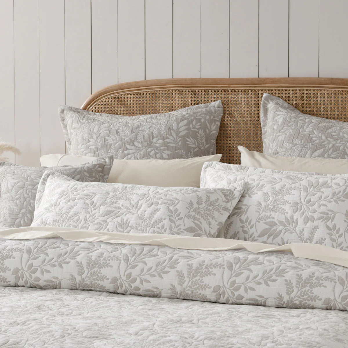 Bianca Ameila Stone Jacquard Quilted Foliage Bedspread Set Queen - Mekamart Australia