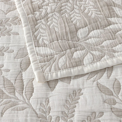 Bianca Ameila Stone Jacquard Quilted Foliage Bedspread Set Queen - Mekamart Australia