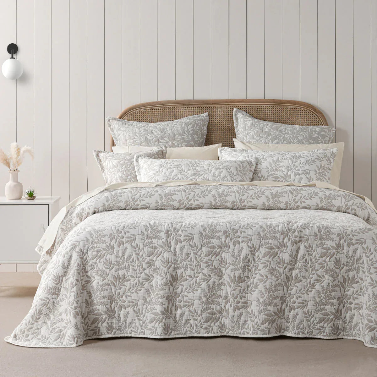 Bianca Ameila Stone Jacquard Quilted Foliage Bedspread Set Super King - Mekamart Australia
