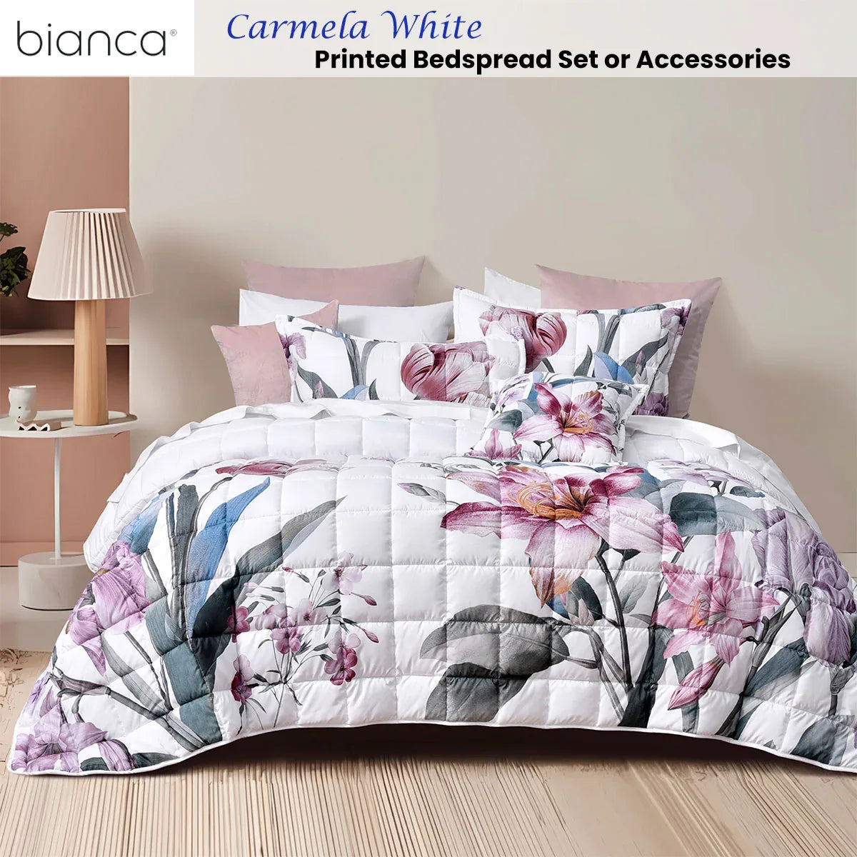 Bianca Carmela White Polyester Bedspread Set Single - Mekamart Australia