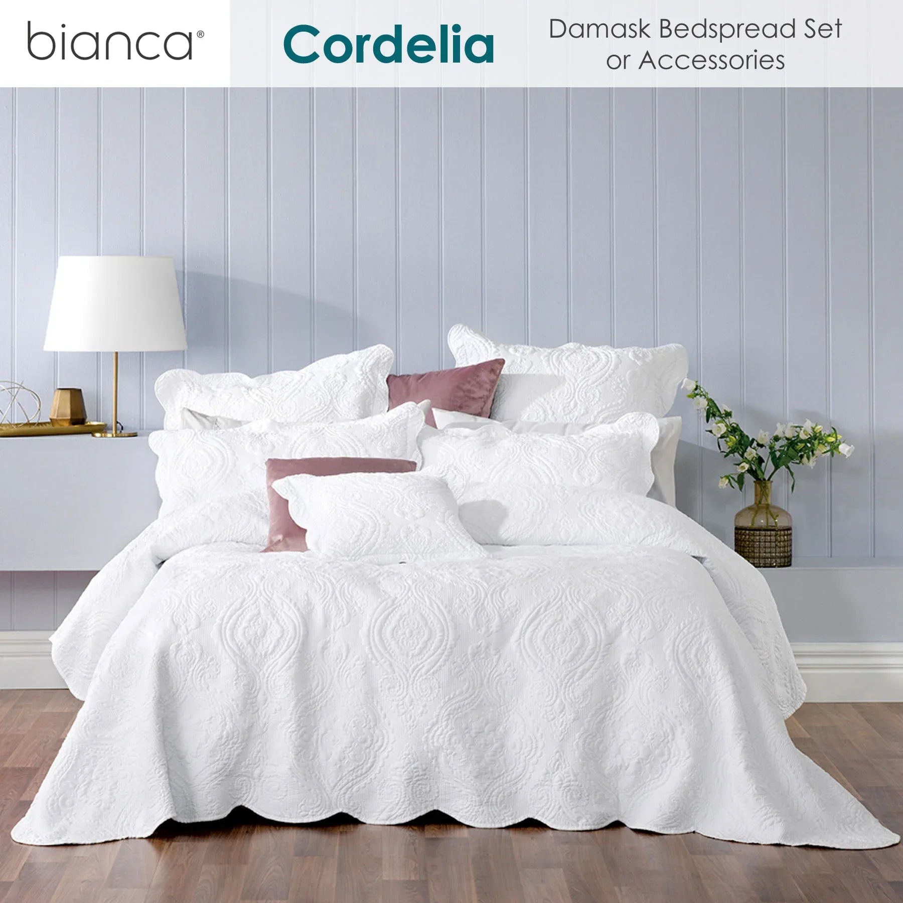 Bianca Elegance Cordelia White Bedspread Set Queen - Mekamart Australia
