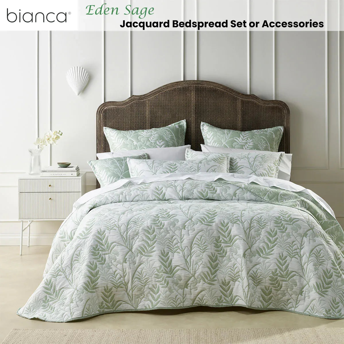 Bianca Eden Sage Jacquard Bedspread Set Queen - Mekamart Australia