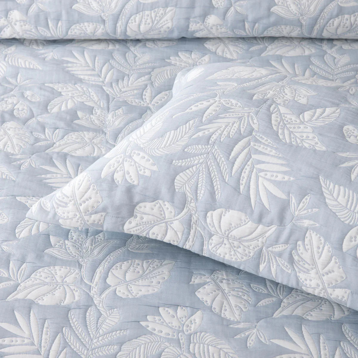 Bianca Laurieton Blue Jacquard Botanical Bedspread Set Queen - Mekamart Australia