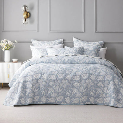 Bianca Laurieton Blue Jacquard Botanical Bedspread Set Super King - Mekamart Australia