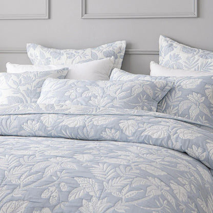 Bianca Laurieton Blue Jacquard Botanical Bedspread Set Super King - Mekamart Australia
