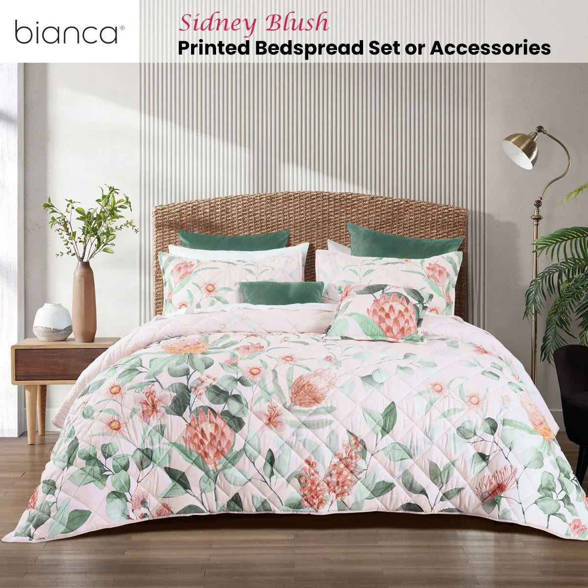 Bianca Sidney Blush Printed Floral Bedspread Set King - Mekamart Australia