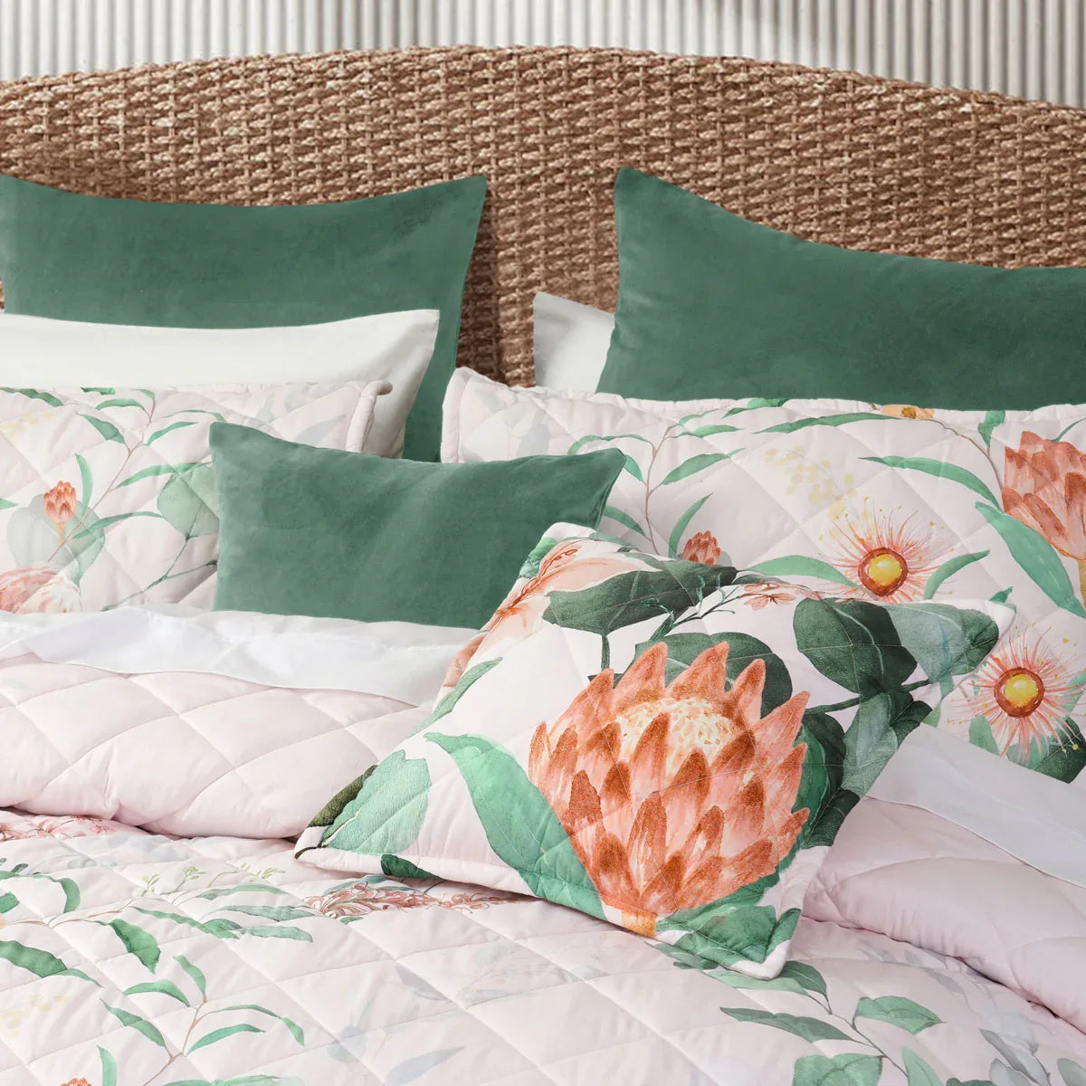 Bianca Sidney Blush Printed Floral Bedspread Set King - Mekamart Australia