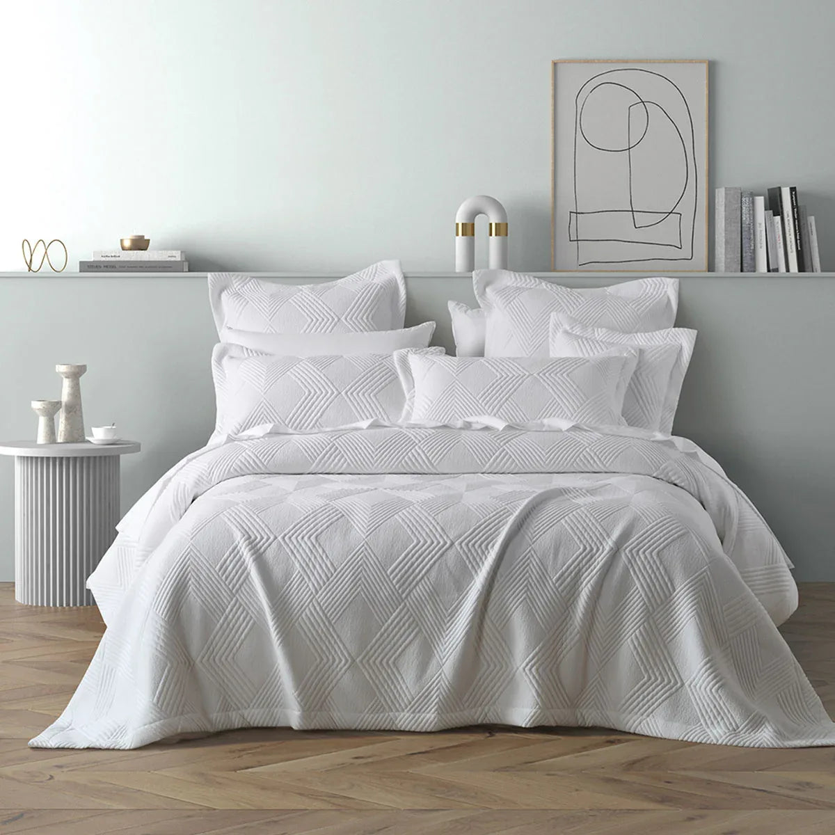Bianca Cassiano White Polyester Jacquard Coverlet Set Single/Double - Mekamart Australia