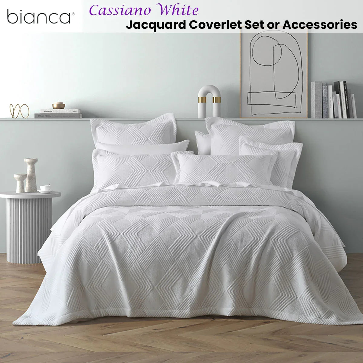 Bianca Cassiano White Polyester Jacquard Coverlet Set Super King - Mekamart Australia