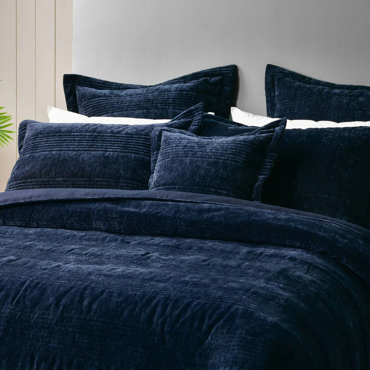 Bianca Cyrano Indigo Soft Velvet Polyester Quilted Coverlet Set Queen/King - Mekamart Australia