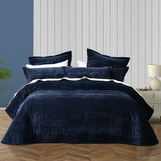 Bianca Cyrano Indigo Soft Velvet Polyester Quilted Coverlet Set Super King - Mekamart Australia