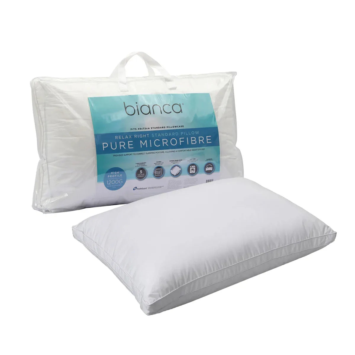 Bianca 1200g Relax Right Pure Microfiber High Profile Standard Pillow 49 x 72cm - Mekamart Australia
