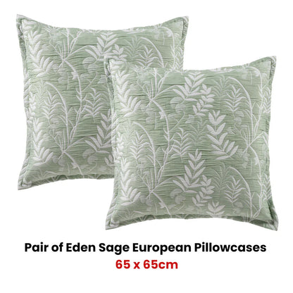 Bianca Pair of Eden Sage European Pillowcases - Mekamart Australia