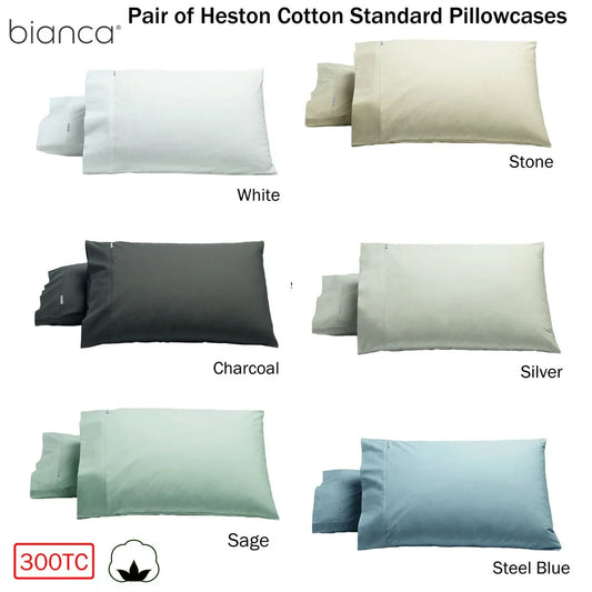 Bianca Pair of Heston Cotton Percale Standard Pillowcases Silver - Mekamart Australia