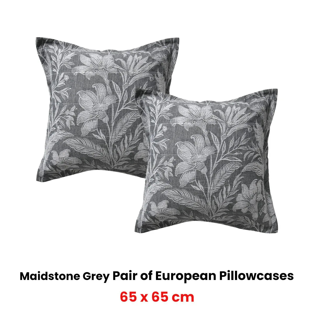 Bianca Pair of Maidstone Grey European Pillowcases 65 x 65cm - Mekamart Australia