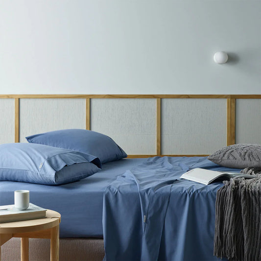 Bianca Natural Sleep Recycled Cotton and Bamboo Sheet Set Blue Split King - Mekamart Australia