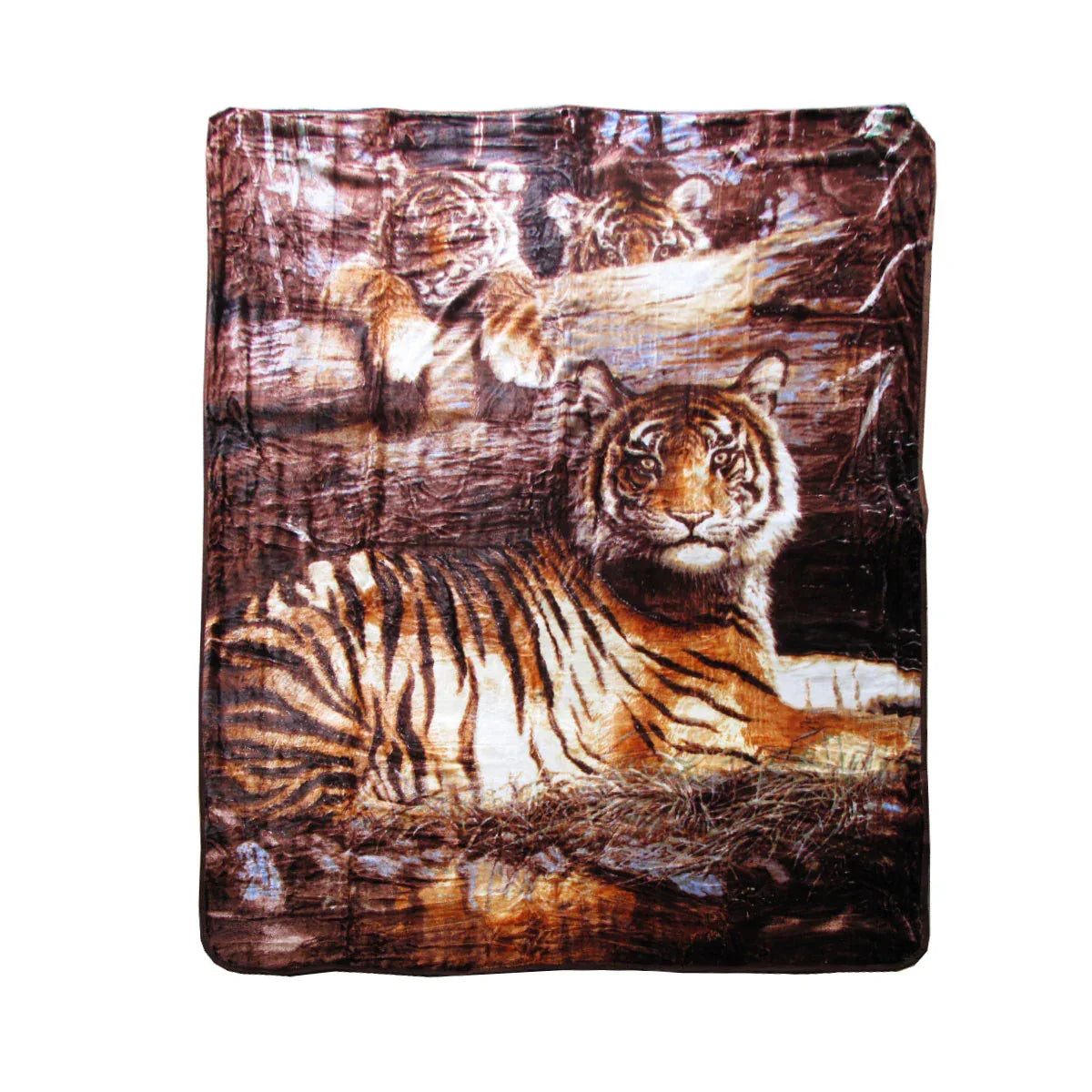 375gsm 1 Ply 3D Print Faux Mink Blanket Queen 200x240 cm Tiger Family - Mekamart Australia