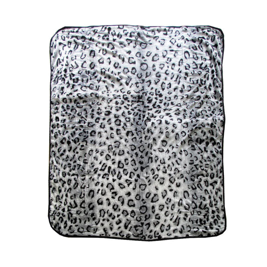 375gsm 1 Ply Animal Print Faux Mink Blanket Queen 200x240 cm Snow Leopard - Mekamart Australia