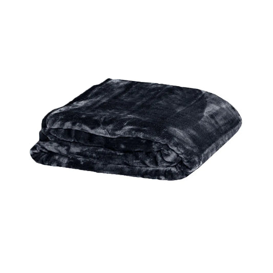 375gsm 1 Ply Solid Faux Mink Blanket Queen 200x240 cm Charcoal - Mekamart Australia