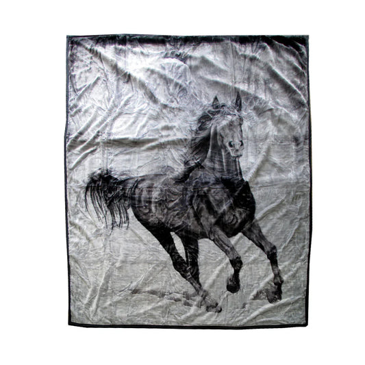 675gsm 2 Ply 3D Print Faux Mink Blanket Queen 200x240 cm Galloping Horse - Mekamart Australia