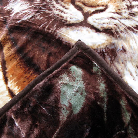 675gsm 2 Ply 3D Print Faux Mink Blanket Queen 200x240 cm Tiger Family - Mekamart Australia