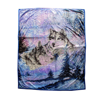 675gsm 2 Ply 3D Print Faux Mink Blanket Queen 200x240 cm Winter Wolf - Mekamart Australia