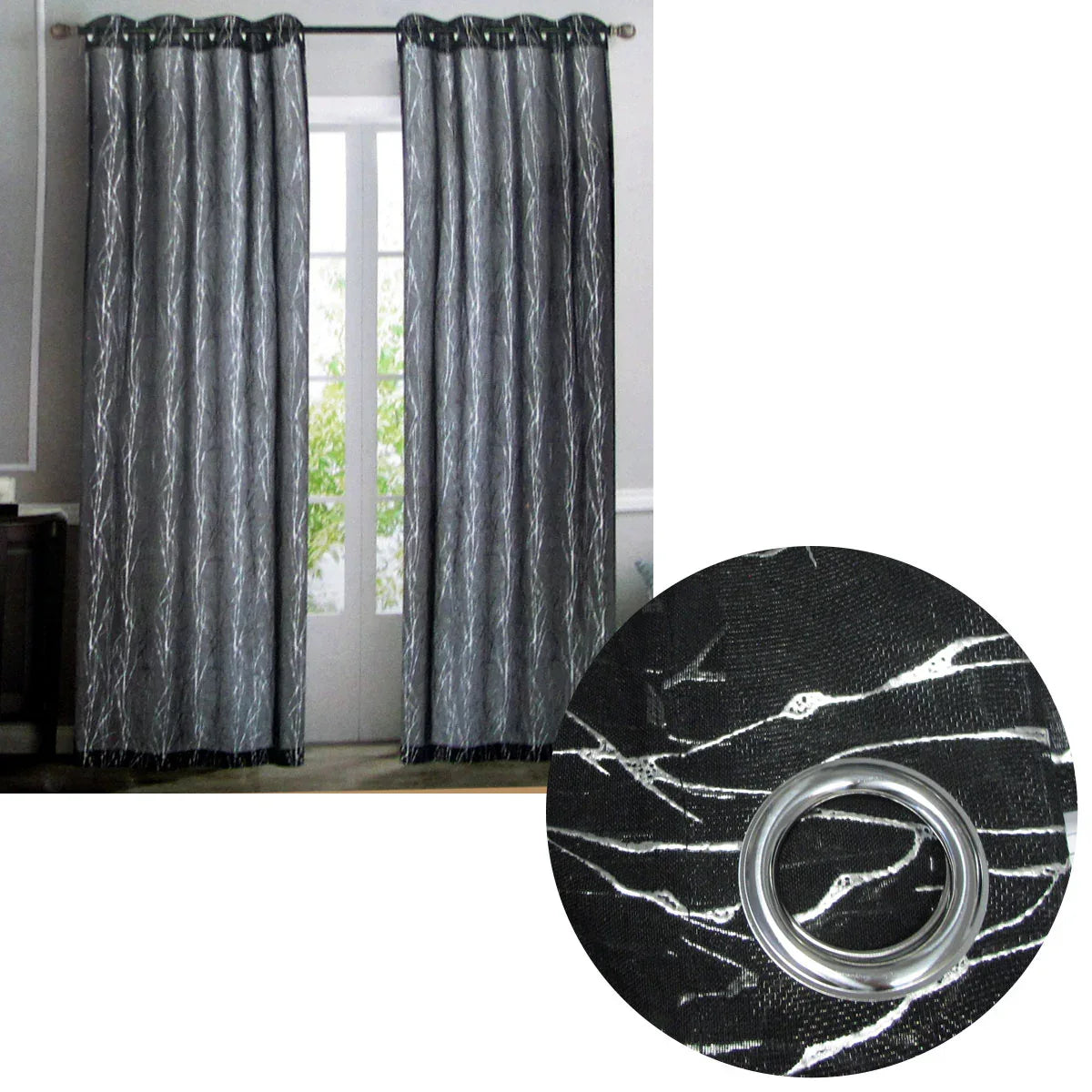 Pair of Sheer Eyelet Curtains Black with Silver Foils 137 x 213 cm - Mekamart Australia