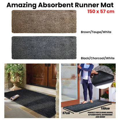 Amazing Absorbent Runner Mat 150 x 57 cm Brown/Taupe/White - Mekamart Australia