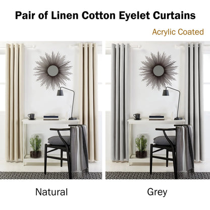 Designers Choice Pair of Linen Cotton Coated Eyelet Curtains Grey 140 x 213cm - Mekamart Australia