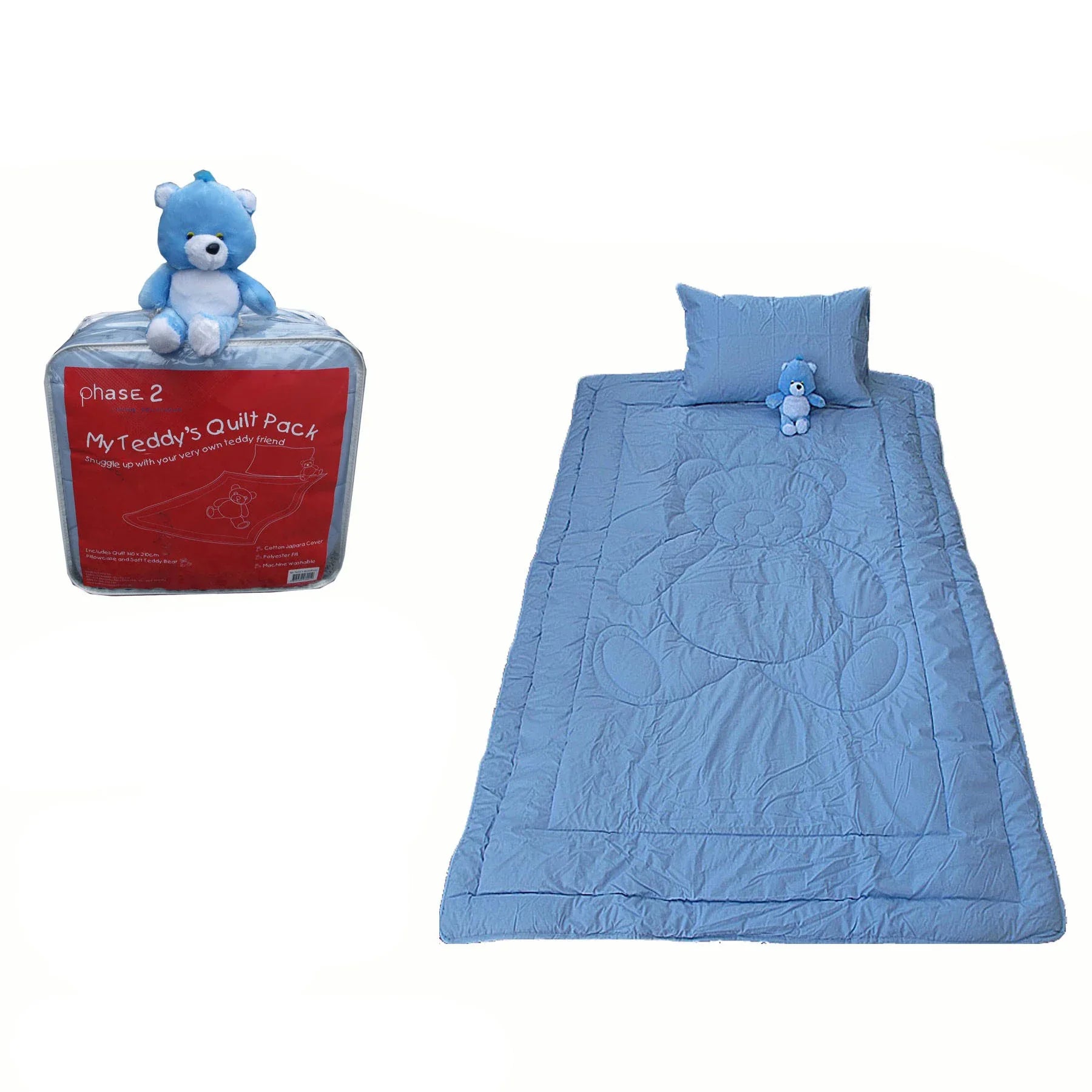 Phase 2 My Teddy's Quilt / Comforter Set with Toy Blue Single - Mekamart Australia