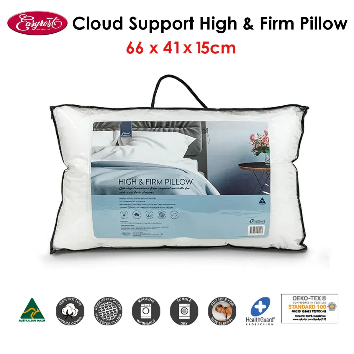 Easyrest Cloud Support High &amp; Firm Pillow 66 x 41 x 15 cm - Mekamart Australia