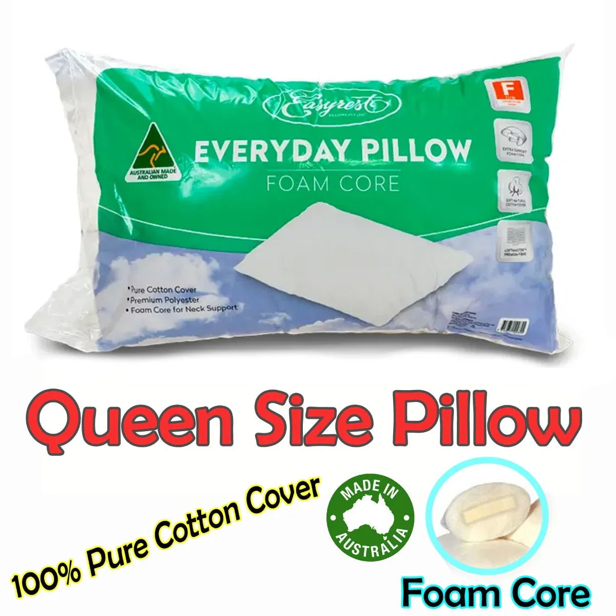Easyrest Everyday Foam Cored Queen Sized Pillow - Mekamart Australia