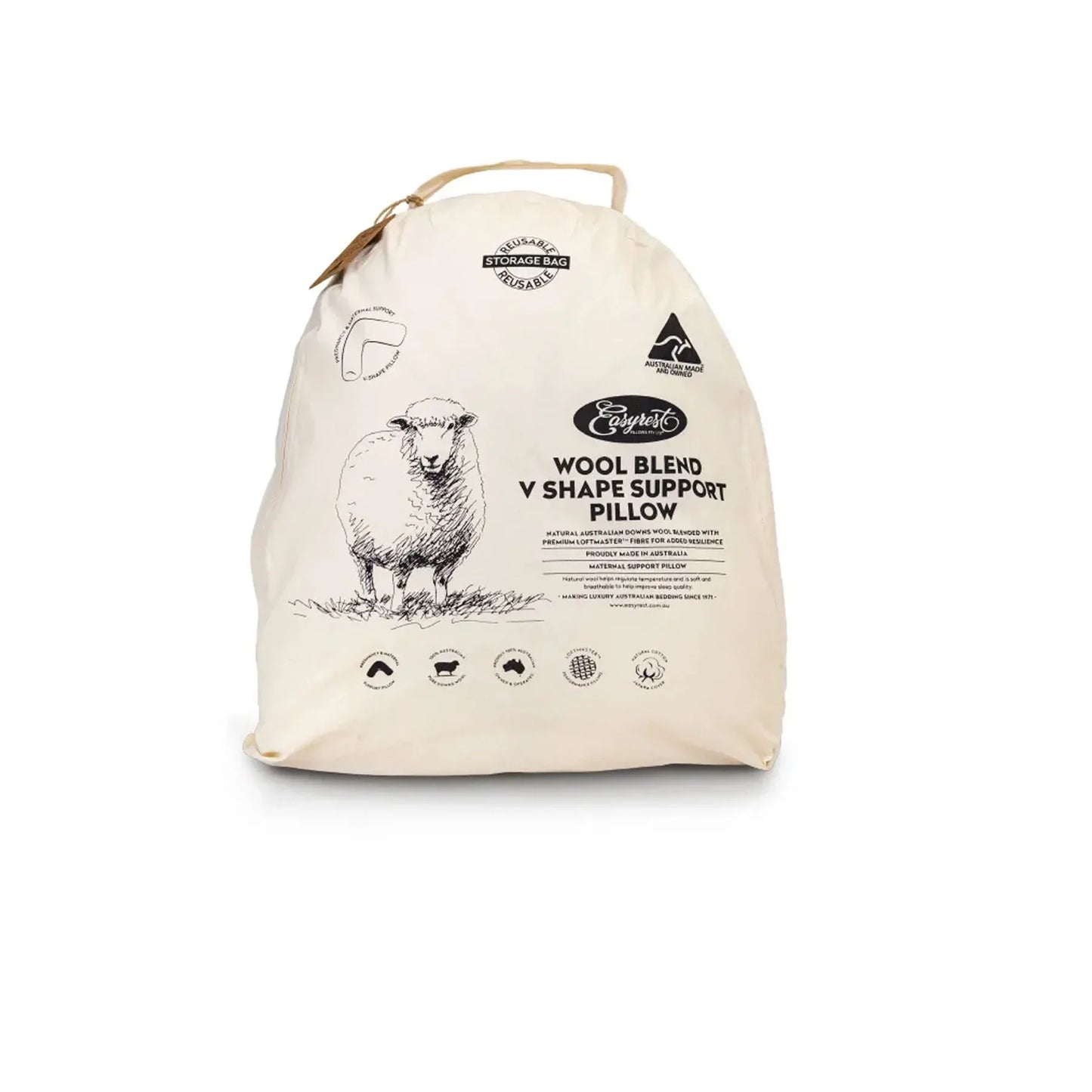 Easyrest Wool Blend V Pillow in Fabric Bag - Mekamart Australia