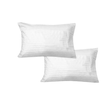 600TC Pair of Wide Self Striped Standard Pillowcases White - Mekamart Australia