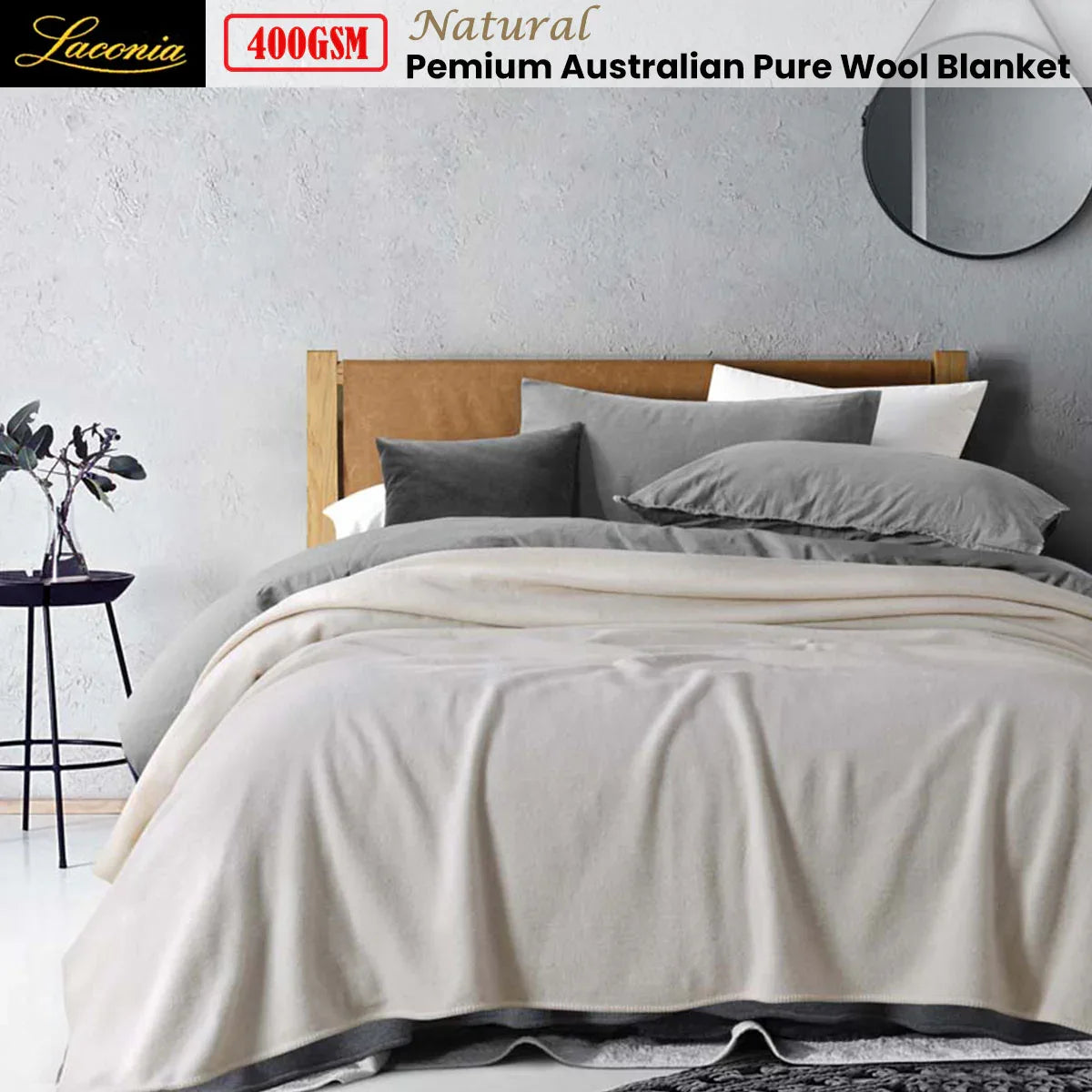 Laconia 400GSM Premium Australian Pure Wool Blanket Natural Single - Mekamart Australia