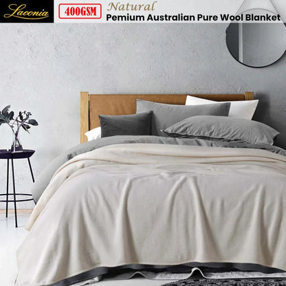 Laconia 400GSM Premium Australian Pure Wool Blanket Natural Super King - Mekamart Australia