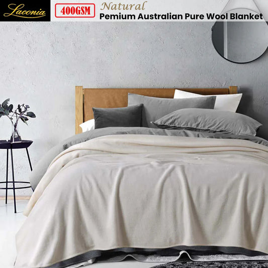 Laconia 400GSM Premium Australian Pure Wool Blanket Natural Super King - Mekamart Australia