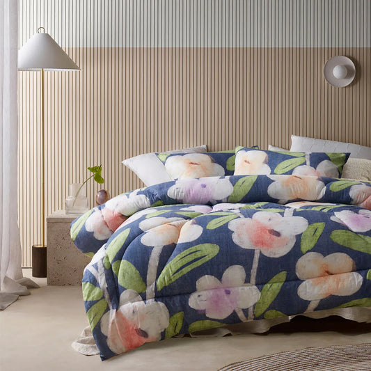 Accessorize Bella Blue Floral 3 Piece Comforter Set Double - Mekamart Australia