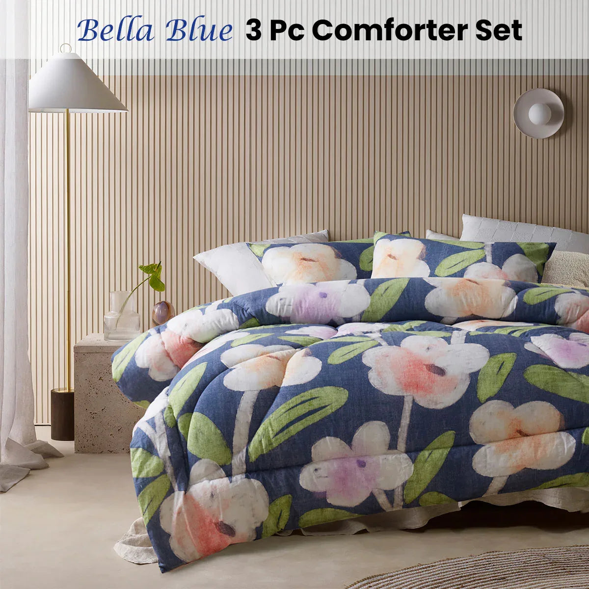 Accessorize Bella Blue Floral 3 Piece Comforter Set King - Mekamart Australia