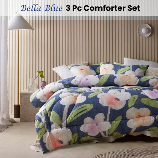 Accessorize Bella Blue Floral 3 Piece Comforter Set Queen - Mekamart Australia
