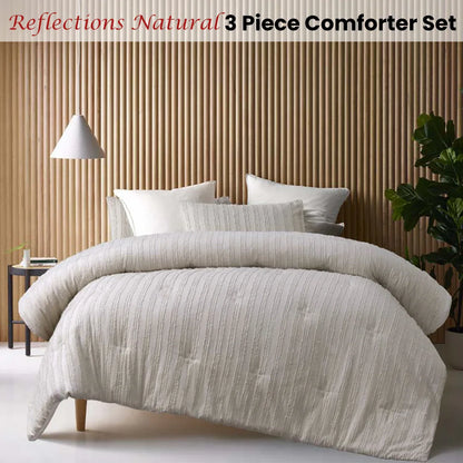 Vintage Design Homewares Reflections Natural 3 Piece Comforter Set Queen - Mekamart Australia