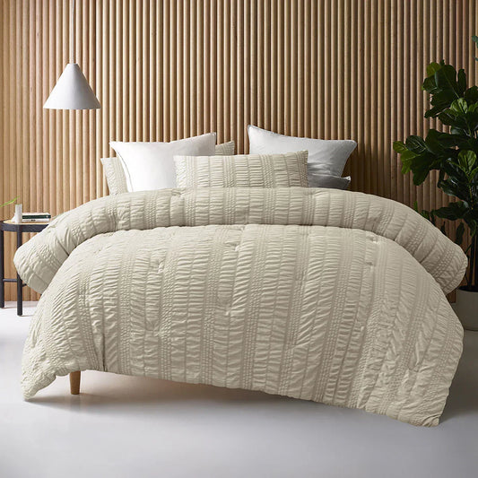 Accessorize Seersucker Natural 3 Piece Comforter Set King - Mekamart Australia