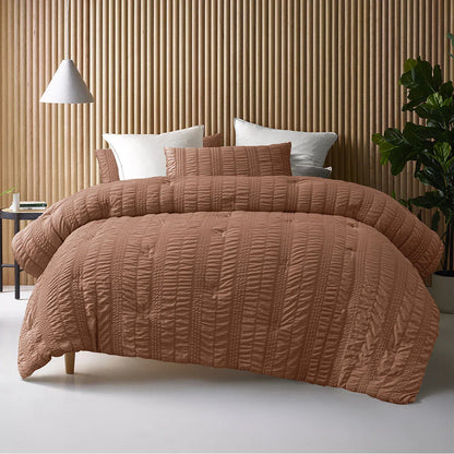 Accessorize Seersucker Tobacco 3 Piece Comforter Set Queen - Mekamart Australia