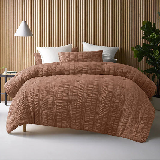 Accessorize Seersucker Tobacco 3 Piece Comforter Set Queen - Mekamart Australia