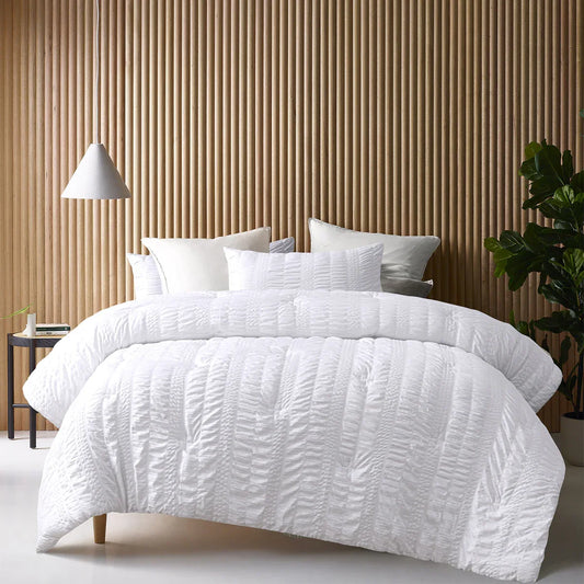 Accessorize Seersucker White 3 Piece Polyester Comforter Set Queen - Mekamart Australia