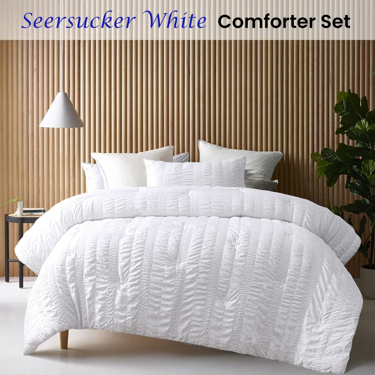 Accessorize Seersucker White 3 Piece Polyester Comforter Set Queen - Mekamart Australia