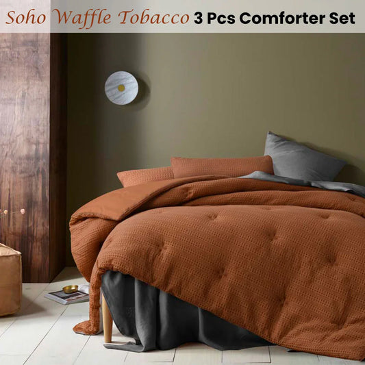 Accessorize Soho Waffle Tobacco 3 Piece Comforter Set King - Mekamart Australia