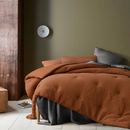 Accessorize Soho Waffle Tobacco 3 Piece Comforter Set Queen - Mekamart Australia